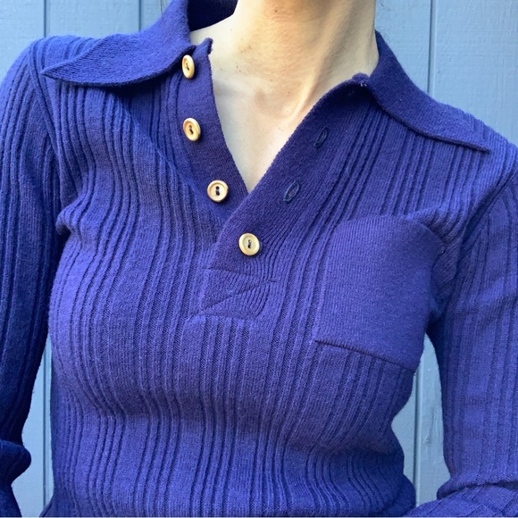 Vintage ribbed polo style sweater top - Picture 3 of 4